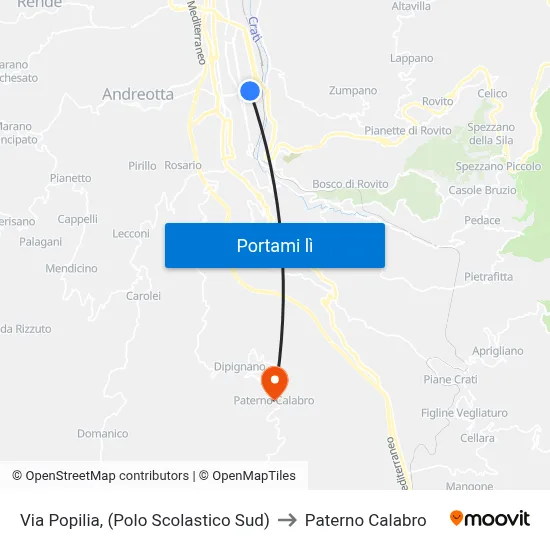 Via Popilia, (Polo Scolastico Sud) to Paterno Calabro map