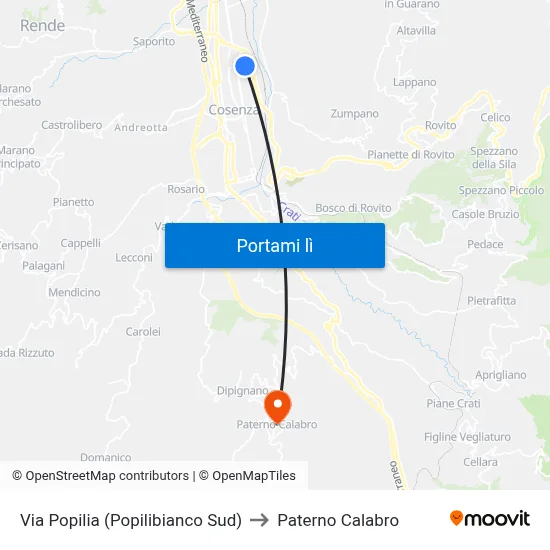 Via Popilia (Popilibianco Sud) to Paterno Calabro map