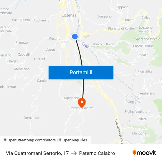 Via Quattromani Sertorio, 17 to Paterno Calabro map