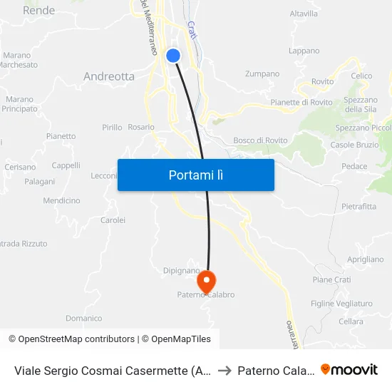 Viale Sergio Cosmai Casermette (A Rich.) to Paterno Calabro map