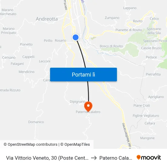 Via Vittorio Veneto, 30 (Poste Centrali) to Paterno Calabro map