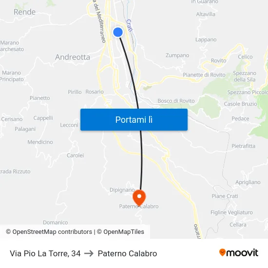 Via Pio La Torre, 34 to Paterno Calabro map