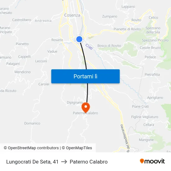Lungocrati De Seta, 41 to Paterno Calabro map