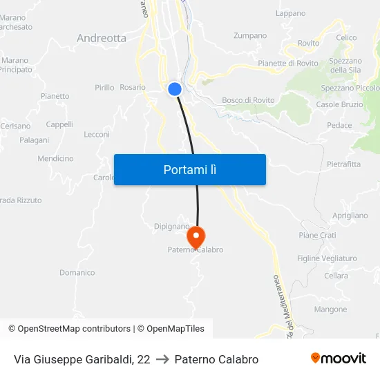 Via Giuseppe Garibaldi, 22 to Paterno Calabro map