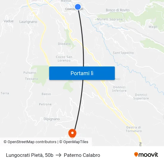 Lungocrati Pietà, 50b to Paterno Calabro map