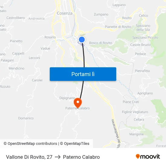 Vallone Di Rovito, 27 to Paterno Calabro map