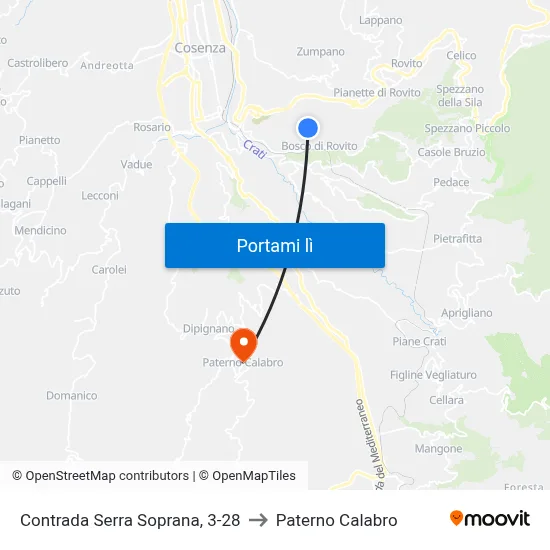 Contrada Serra Soprana, 3-28 to Paterno Calabro map