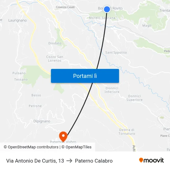Via Antonio De Curtis, 13 to Paterno Calabro map
