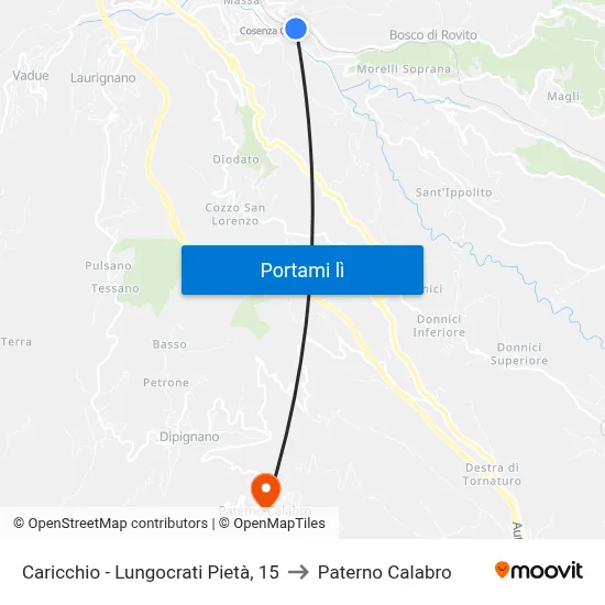 Caricchio - Lungocrati Pietà, 15 to Paterno Calabro map
