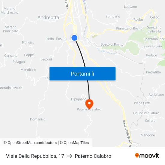 Viale Della Repubblica, 17 to Paterno Calabro map