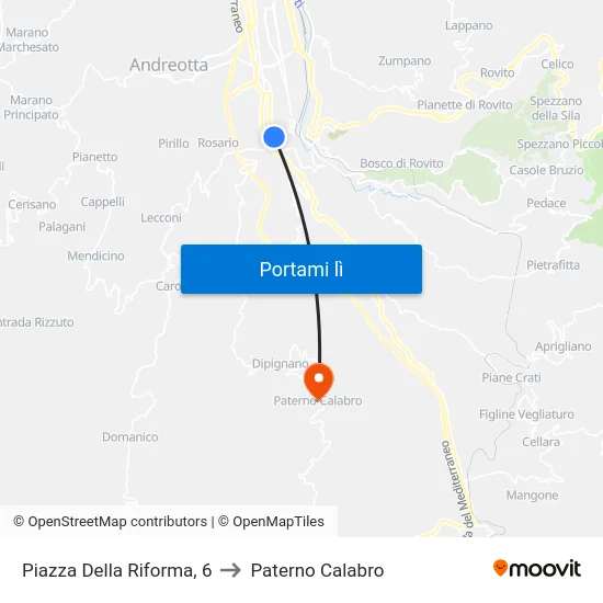 Piazza Della Riforma, 6 to Paterno Calabro map