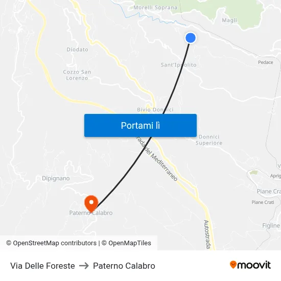 Via Delle Foreste to Paterno Calabro map