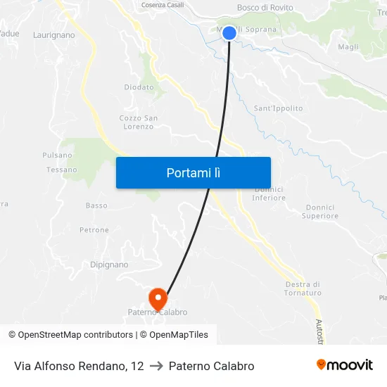Via Alfonso Rendano, 12 to Paterno Calabro map