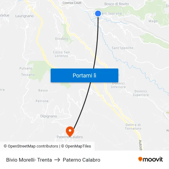 Bivio Morelli- Trenta to Paterno Calabro map