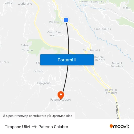 Timpone Ulivi to Paterno Calabro map