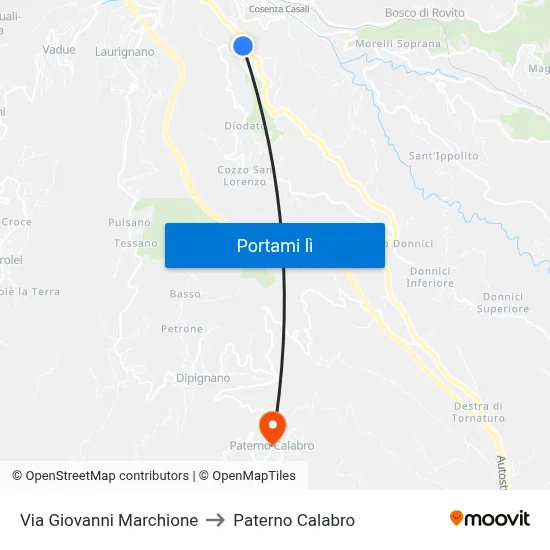 Via Giovanni Marchione to Paterno Calabro map