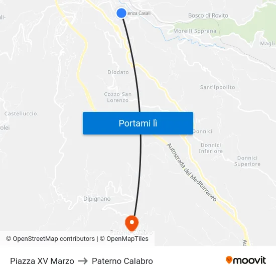 Piazza XV Marzo to Paterno Calabro map