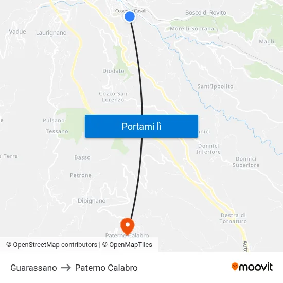 Guarassano to Paterno Calabro map