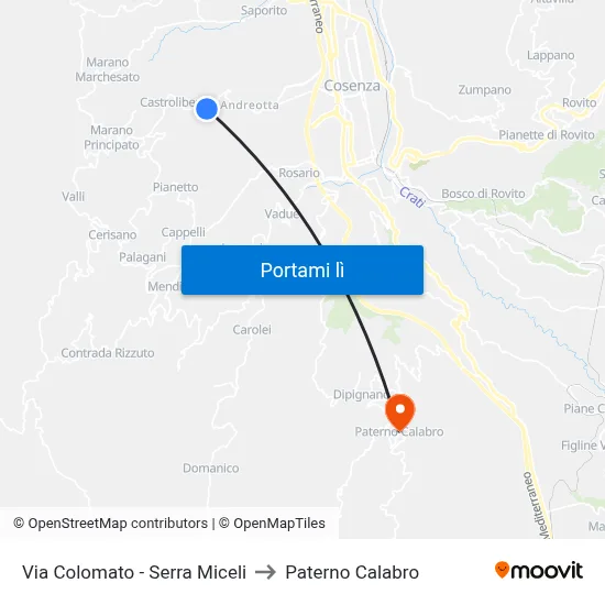 Via Colomato - Serra Miceli to Paterno Calabro map