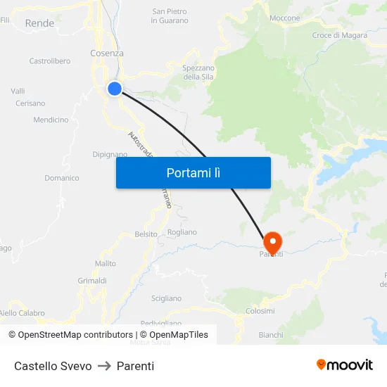 Castello Svevo to Parenti map
