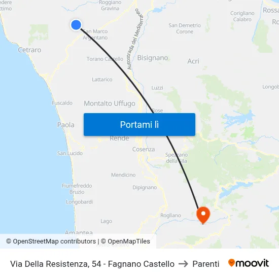 Via Della Resistenza, 54 - Fagnano Castello to Parenti map
