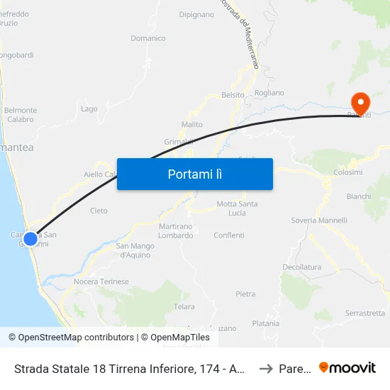Strada Statale 18 Tirrena Inferiore, 174 - Amantea to Parenti map