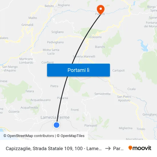 Capizzaglie, Strada Statale 109, 100 - Lamezia Terme to Parenti map