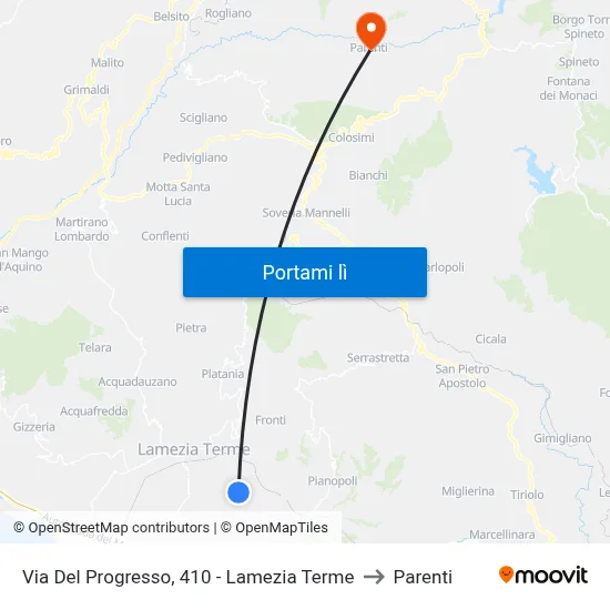 Via Del Progresso, 410 - Lamezia Terme to Parenti map