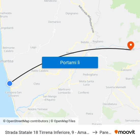 Strada Statale 18 Tirrena Inferiore, 9 - Amantea to Parenti map