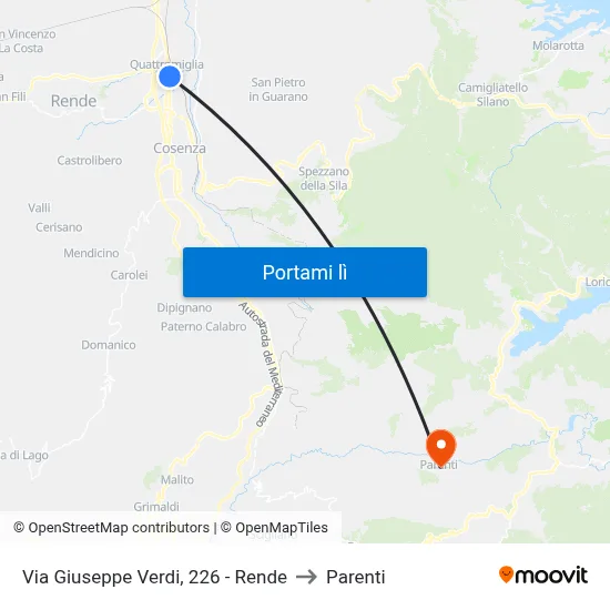 Via Giuseppe Verdi, 226 - Rende to Parenti map