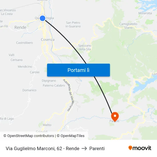 Via Guglielmo Marconi, 62 - Rende to Parenti map
