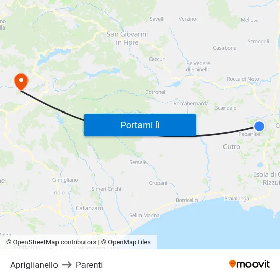 Apriglianello to Parenti map