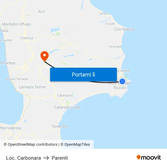 Loc. Carbonara to Parenti map