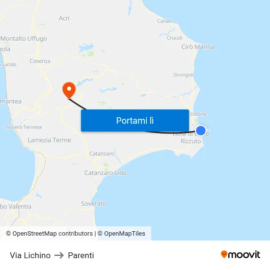 Via Lichino to Parenti map