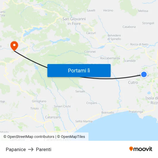 Papanice to Parenti map