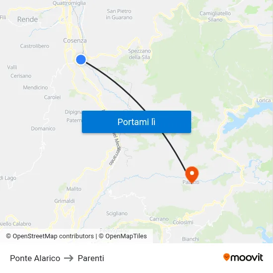 Ponte Alarico to Parenti map