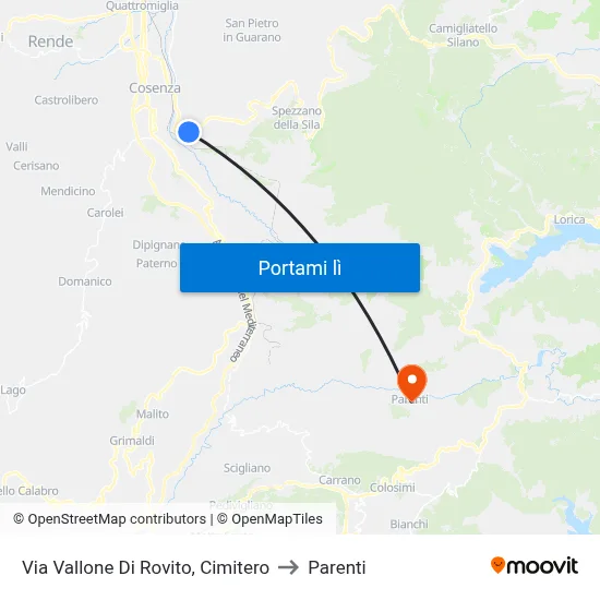Via Vallone Di Rovito, Cimitero to Parenti map