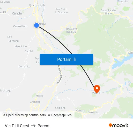 Via F.Lli Cervi to Parenti map