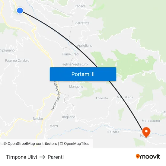 Timpone Ulivi to Parenti map