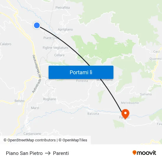 Piano San Pietro to Parenti map
