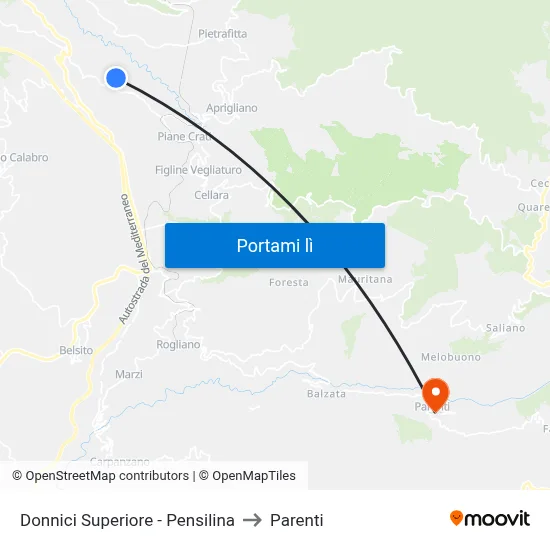 Donnici Superiore - Pensilina to Parenti map