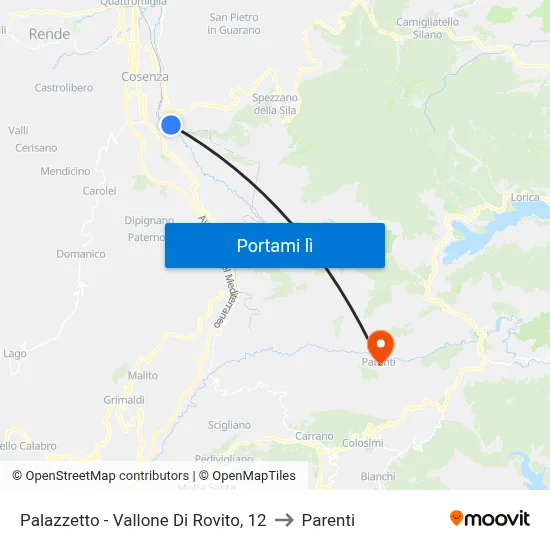 Palazzetto - Vallone Di Rovito, 12 to Parenti map