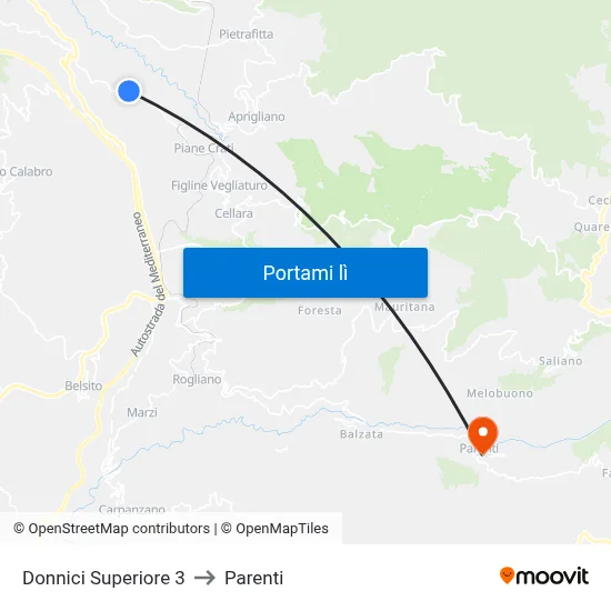 Donnici Superiore 3 to Parenti map