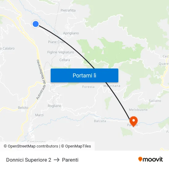Donnici Superiore 2 to Parenti map