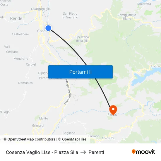 Cosenza Vaglio Lise - Piazza Sila to Parenti map
