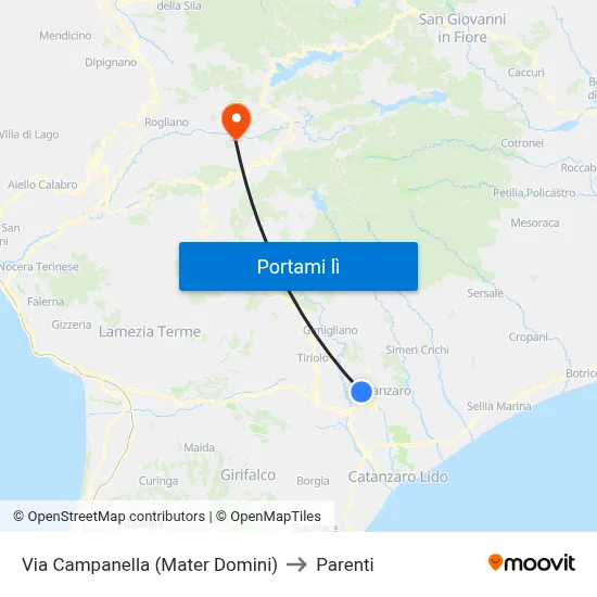 Via Campanella (Mater Domini) to Parenti map