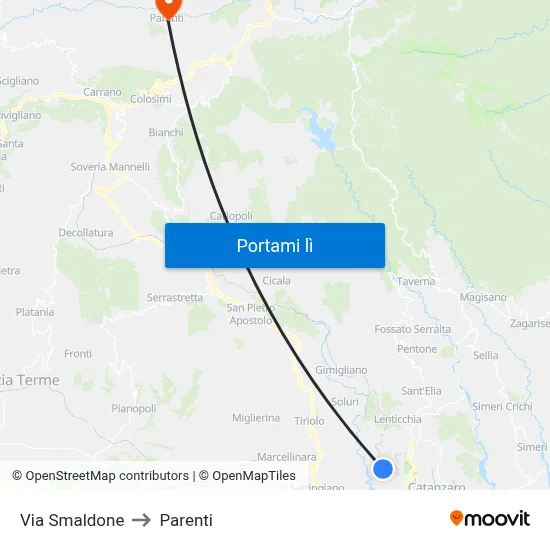 Via Smaldone to Parenti map