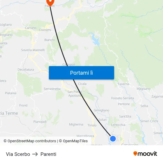 Via Scerbo to Parenti map
