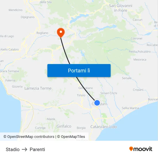 Stadio to Parenti map