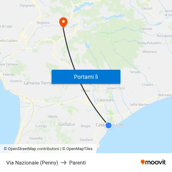 Via Nazionale (Penny) to Parenti map